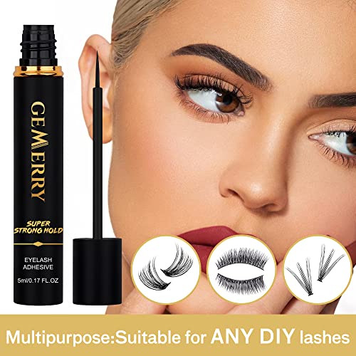 Gemerry False Lash Glue Super Strong Hold Black Glue Non-Irritating Eyelash Glue Waterproof Lash Glue Strip Eyelash Adhesive Suitable For Any Diy Lashes Strip Lash Adhesive 5Ml 0.17Oz #TOP5