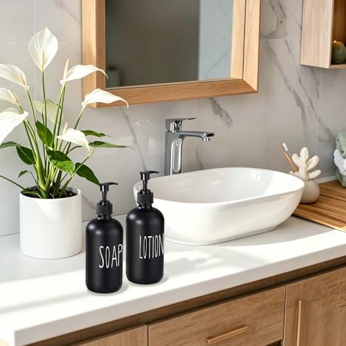 Image of COHOSEGE Glass Soap Dispenser Set 2 Pack,16 Oz Hand Soap Dispenser for Bathroom,Black Kitchen Accessories and Bathroom Decor,Soap and Lotion Dispenser Set for Bathroom