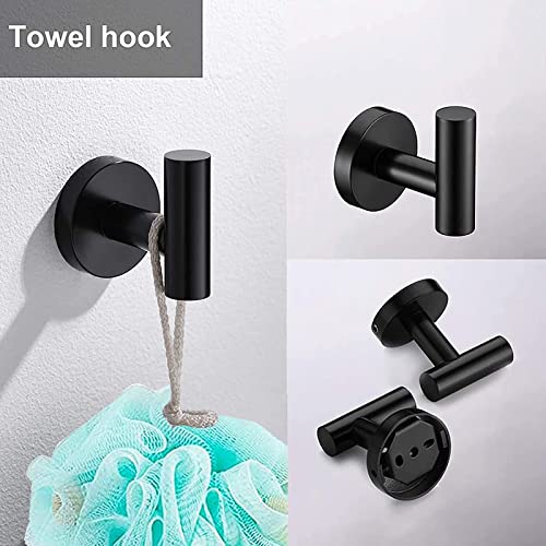 Bathroom Hardware Set, Matte Black Stainless Steel Bathroom Accessories Set, 16Inch Bath Towel Bars, Wall Mounted Towel Rack Ring, Toilet Paper Towel, Robe Towel Hook, Strong Adhesion No Trace, 8 Pcs #TOP4