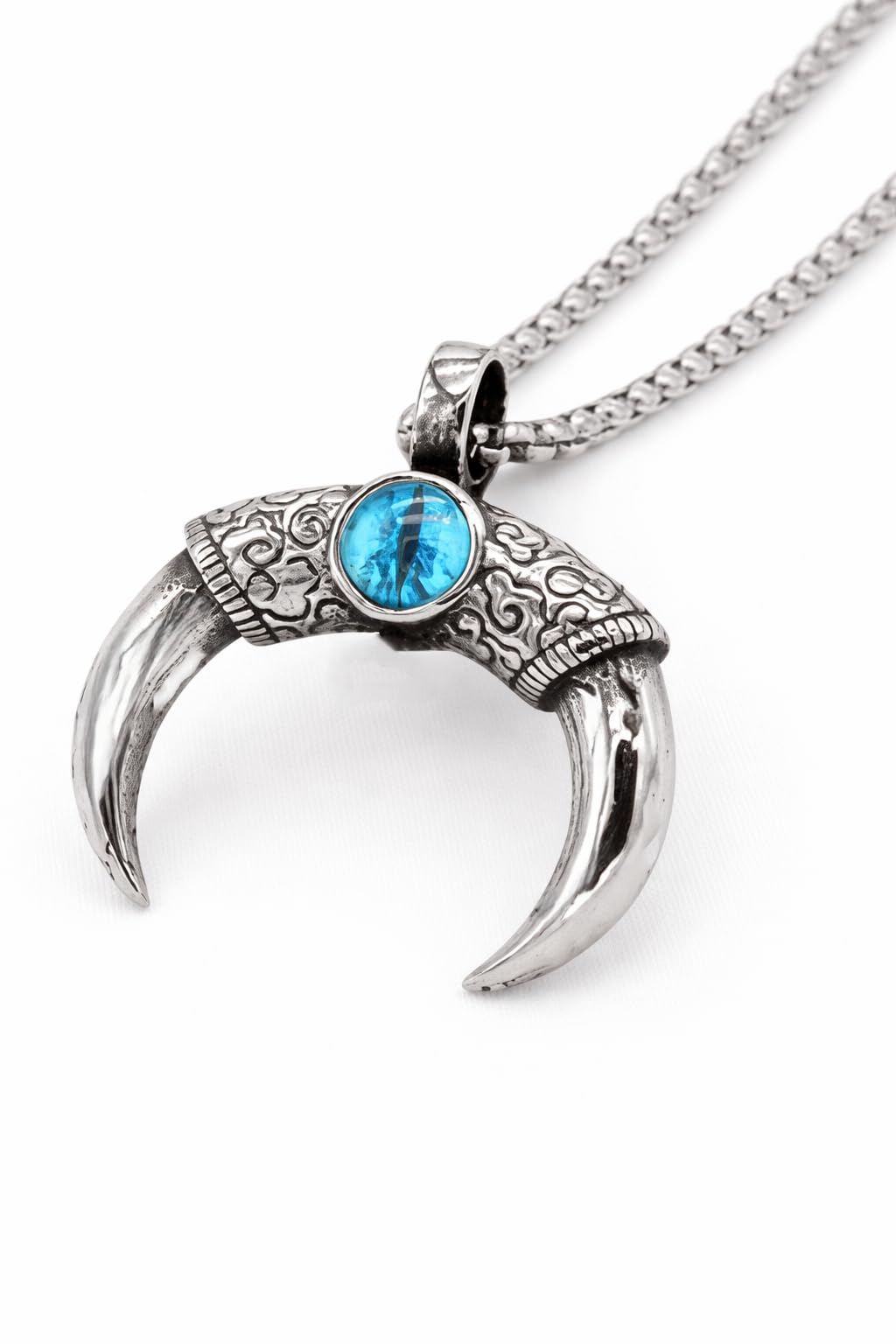 Evil Eye Horn - Alloy Pendant with Stainless Steel 24inch Round Box Chain, Trending Style for Men & Boy, Dual Fang Crescent Locket | Unisex Gothic Statement Jewelry | Trendy Pendant-image-11