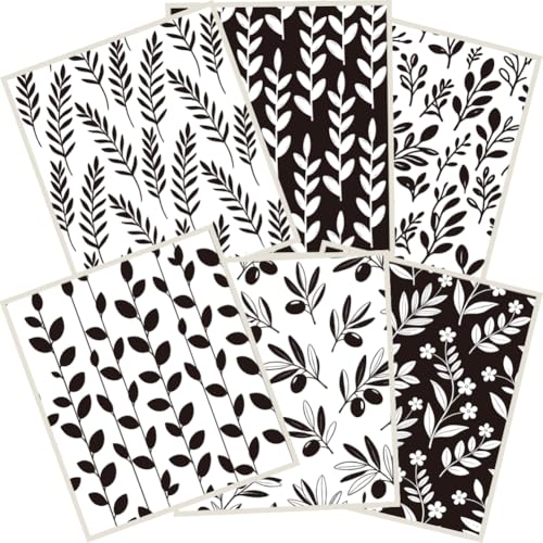 PRESSINART 6Pcs 6 Styles Chiffons Vaisselle Suédois Noir et Blanc 7,7 x 6,8 Pouces Chiffon Feuille Réutilisable Séchage Rapide Éponge Absorbante Torchons...