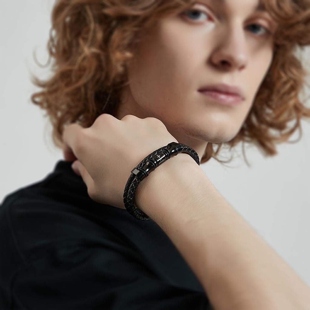 Cross Bracelet for Men Multi-Layer Braided Bible Verse Mens Leather Bracelet Christmas Birthday Religious Gifts for Men Father Boyfriend Husband - Image 3