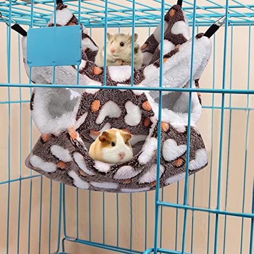 Petmolico 3 Pieces Ferret Cage Hammock Set - Triple Layer Plush Rat Hammock And Hanging Tent Bed And Warm Bed Mat For Sugar Glider, Rat, Ferret, Chincilla, Hamster, Guinea Pig, Coffee Hearts #TOP4