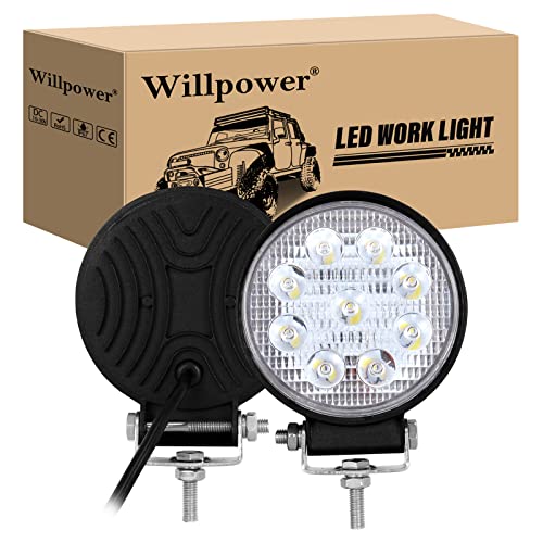 Willpower 2pc Focos Led Tractor 10cm 27W Foco Led 12V 24V Faros de Trabajo Led Impermeable Spot Luz de Niebla Blanco 6000K Faro Led para 4x4 Coche Camino Barco Moto ATV UTV SUV 4WD Redondo