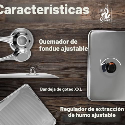 Miniatura 3 de Eversmoke Horno Para Ahumar De Mesa De Acero Inoxidable Xl Con Pasta De Combustión, Horno Para Ahumar Con Serrín, Especias, Quemador, Parrilla Inoxidable