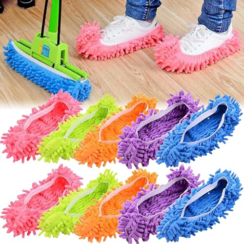 MINGZE 10 Piezas (5 Pares) Plumero Fregona Zapatillas Zapatos Cubrir, Polvo Limpiador Reutilizable Microfibra Pie Calcetines Piso Polvo Suciedad Cabello Limpiador para Casa Piso, Cuarto de baño, ofi