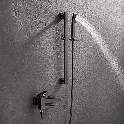 Mitigeur de baignoire mural gris avec douchette et barre réglable - 5