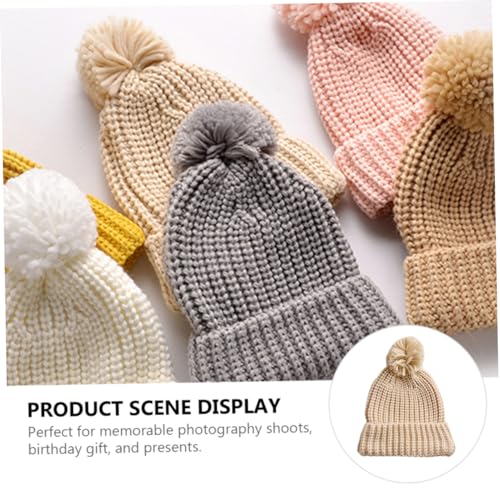 NOLITOY Infant Knitted Winter Hat Thick Warm Beanie Cap for Boys and Girls Cute Candy Color Woolen Knit Cap for Cold Weather Beige2