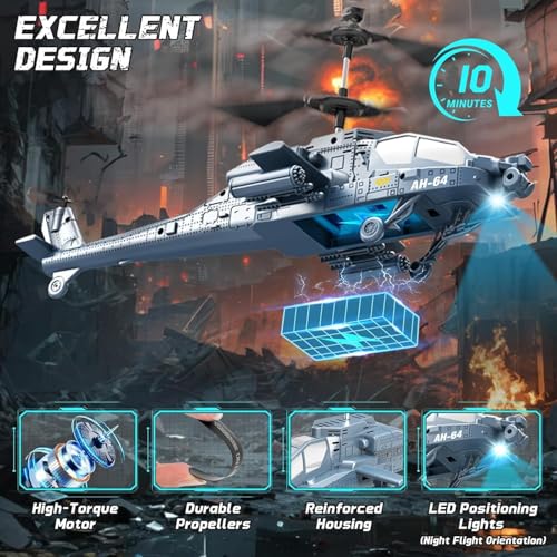Image of SUPER TOY RC Helicopter 2.4 GHz Remote Controlled Flying Helicopter Toy with LED Lights, One Button Start & Altitude Hold Function Gifts for Kids Boys