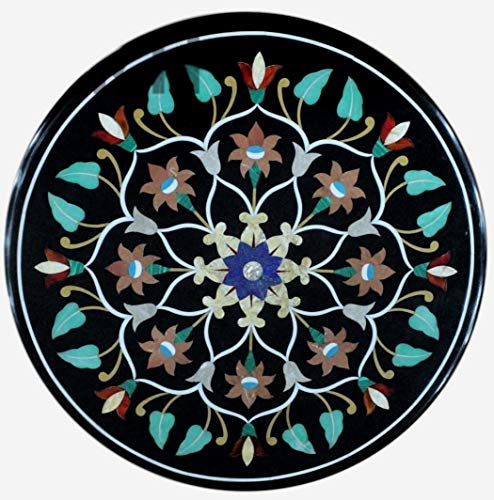 Floral Pattern Inlaid Round Coffee Table Top Marble Bed Side Table to