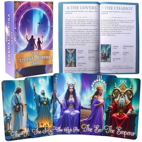 MUTIYZGJ Eternal Aurora Tarot Deck,Oracle Tarot Cards with Guide Book-Unique Tarot Card Deck for Beginners(with Free Lined Velvet Bag)