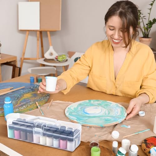 Image of MotiMind 2 Pcs Acrylic Paint Organizer Mica Powder Storage Case Pigment Powder Organizer for 0. 35 Oz /10g Mica Bottles, Holds up to 30 Bottles for Model Paints, Nail Polish & Craft Supplies Holder