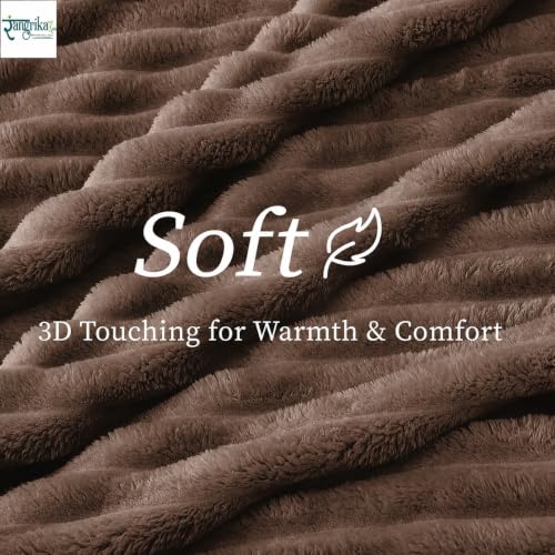 Image of Rangrika.in Ultra Soft Bed Blanket, Premium Flannel Fleece Plush Throw, Ribbed Texture Mink Touch, Lightweight Warm Cozy AC & Mild Winter Use, Machine Washable (Brown, Double)