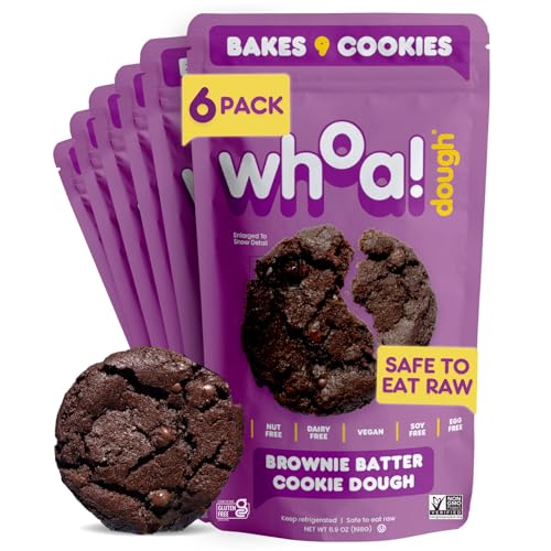 Whoa Dough Ready to Bake Cookie Dough Brownie Batter â€“ Certified Non-GMO, Kosher, Gluten Free â€“ Plant-Based Snack Dough Made with Real Ingredients â€“ 6 Pack