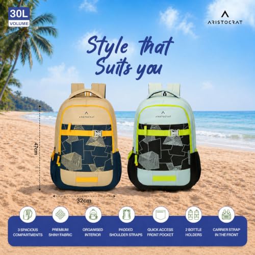 Image of Aristocrat Buzz Casual Backpack 30L | 3 Compartments with Quick-Access Front Pocket | Padded Shoulder Straps & Side Bottle Holders | Office & Travel Backpack for Men & Women