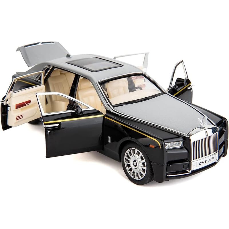 Image of PINQUE Kids New Car 1:24 Phantom Diecast Alloy Metal Pull Back Car with Openable Doors Music Sound and Light Vehicle Toy Car for Boys (Silver)