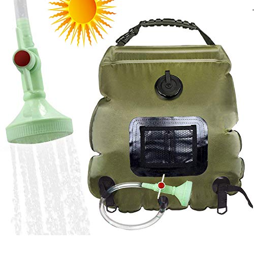 Bolsa de ducha solar WiFANT, 5 galones/20 litros, calefacción solar, bolsa de ducha, agua caliente con temperatura de 45 °C, manguera extraíble y apagable, cabezal de ducha intercambiable