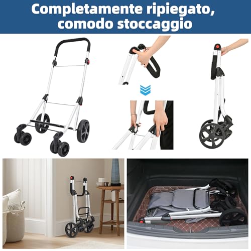 LEUYA ABC Einkaufswagen, zusammenklappbar, leicht, mit Kühltasche, 6 Räder, 45 l, Einkaufstrolley, aus Aluminium, robust, Blau – Bild 6