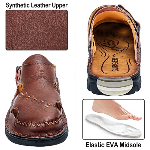 Jebuktxe Sandals Mens Leather Waterproof Mules Summer Closed Toe Dark Brown 42 #TOP4