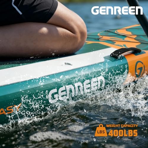 GENREEN Stand-Up Paddle Boards, 11ft Inflatable Paddle Board with SUP Accessories, Non-Slip Deck, Dual PVC Layer, 3 Fin, 33 in Extra Wide Stable All-Around Paddleboard for Youth & Adults(Jungle Green)