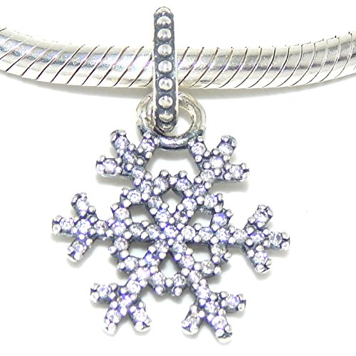 .925 Sterling Silver Dangling "White CZ Snowflake" Charm Bead