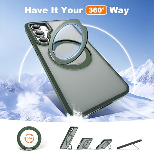 Image of for Samsung Galaxy S24 FE Case with 360 Rotatable Magnetic Ring Stand Compatible with Mag-Safe Military Protection Shockproof Matte Translucent Phone Cases for S24 FE,Dark Green