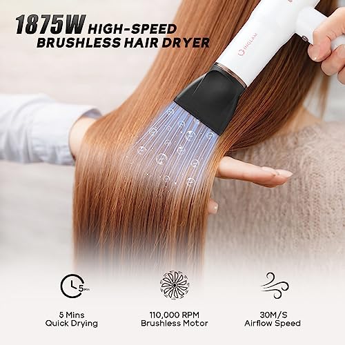 Hair Blow Dryer With Diffuser, Ig Inglam Professional 110,000 Rpm High Speed Brushless Motor Negative Ion Low Noise Constant Temperature Auto-Clean, 3 Heat Settings 3 Speeds Powerful Ionic Hair Dryer #TOP2