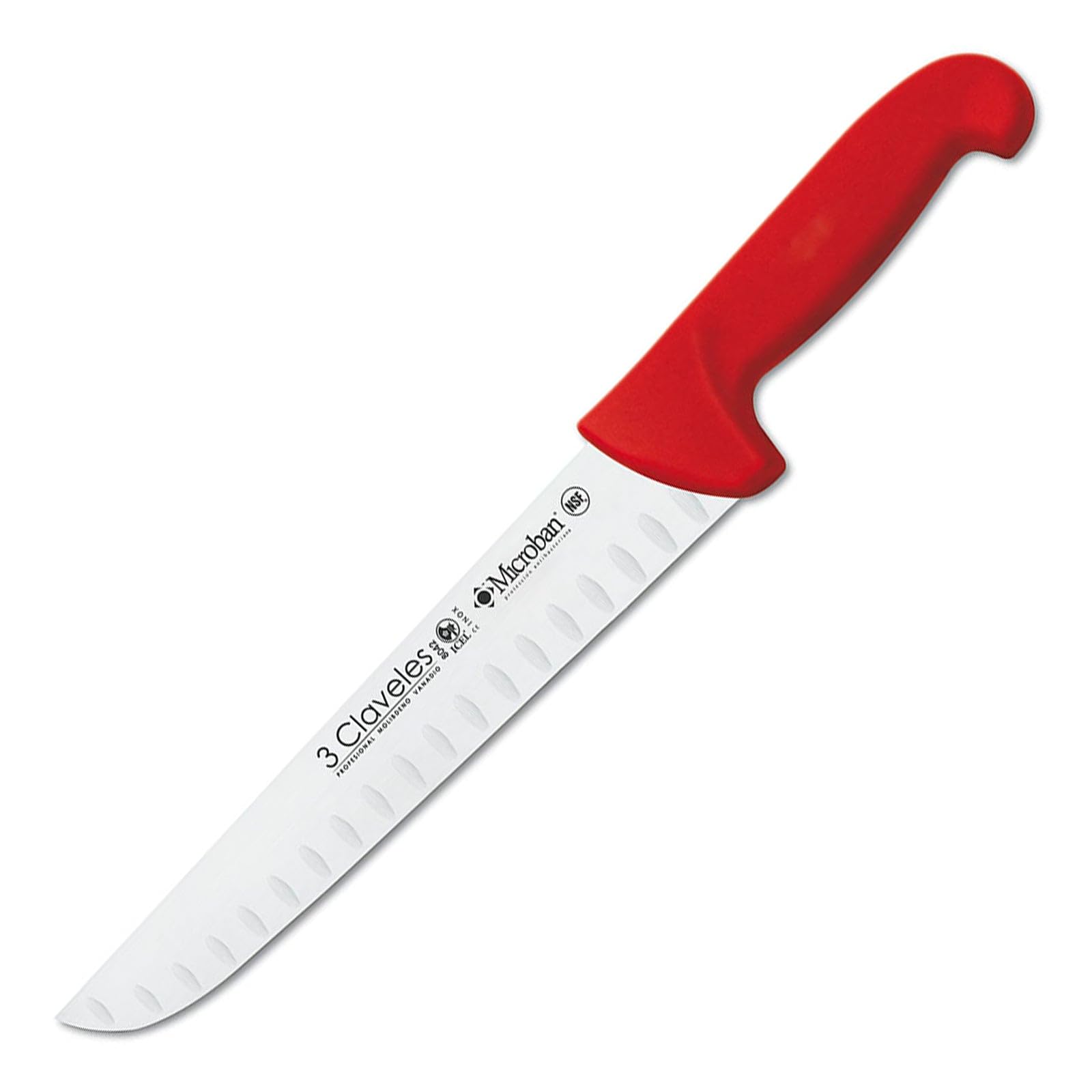 3 Claveles Cuchillo Carnicero Alveolado Proflex, Acero Inoxidable, Rojo, 24 cm-9.5"