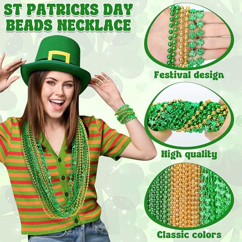 200PCS St Patricks Day Beads Necklace, Saint Patrick's Day Green Round Shamrock Beads Bulk, 3 Kinds Irish St Patricks Day Decorations Necklaces for Parade Throw Party Favor Decorations by EOBOH - Image 3