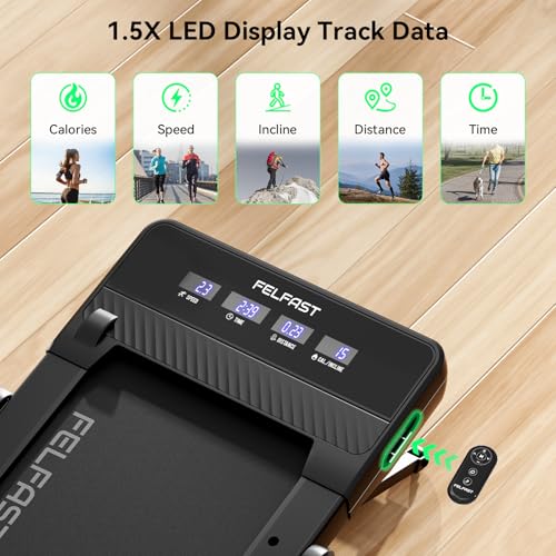 Image of FelFast Walking Pad Treadmill with 15% 9 8 Level Auto Incline, 2-in-1 Under Desk Foldable w /Remote Control, 12 HIIT Mode, 265 Lbs Max, 7.6 MPH Max, Portable Mini Treadmill for Office Home