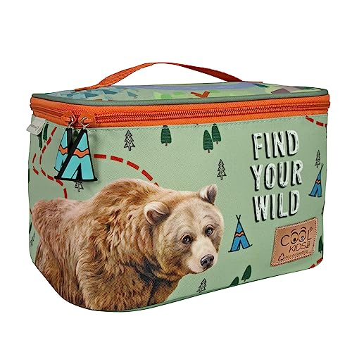 PERLETTI Bolsa Termica Porta Alimentos Ecológica para Niño con Oso - Nevera Portatil Lunch Bag Niños Material Reciclado - Bolsa Almuerzo Infantil Isotermica Escuela Playa Picnic - 15x23x15cm (Oso)