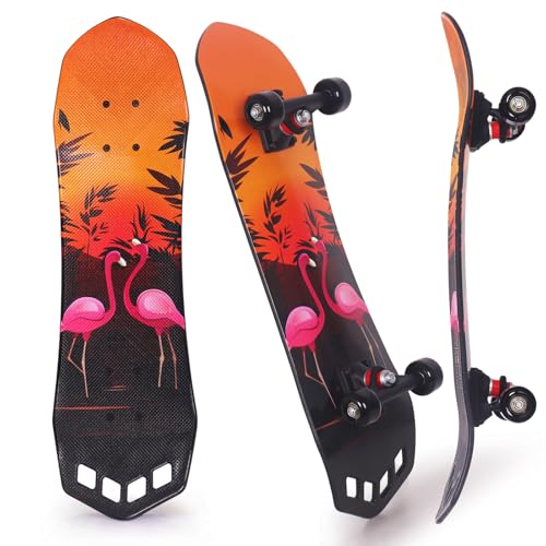Nattork 27"x 8" Complete Skateboard for Beginners Adult Teens Kids with ABEC 7 Bearings, Plastic Deck(Flamingo)