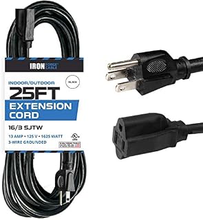 25 Ft Outdoor Extension Cord - 16/3 Durable Black Cable