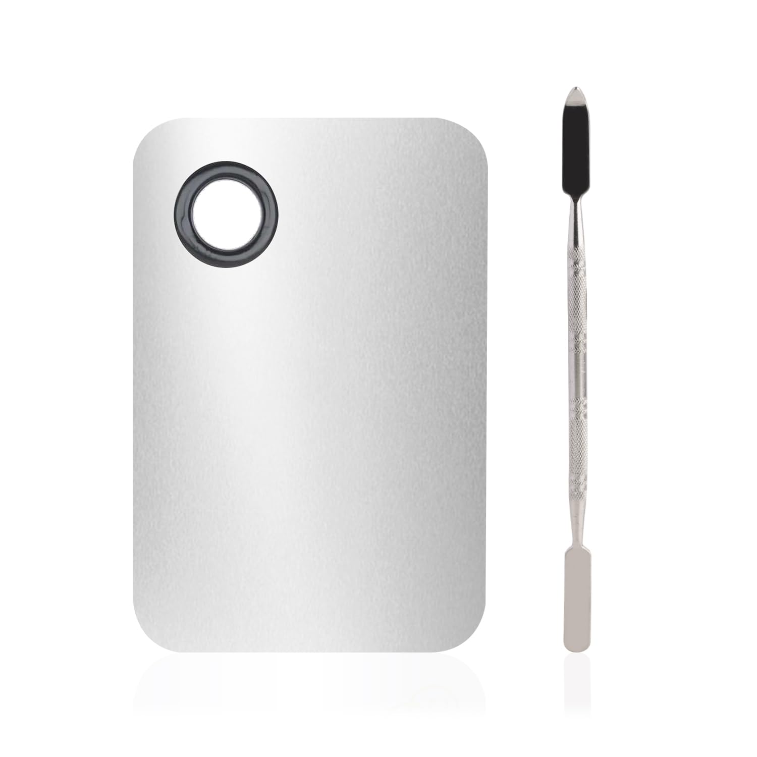 PAC Metal Palette & Spatula (Large) | Makeup Mixing Palette with Spatula | Stainless Steel Rectangle Plate Suitable for Mixing Foundation, Lipsticks, Eyelash, Nail Art, Eye Shadow | Grey