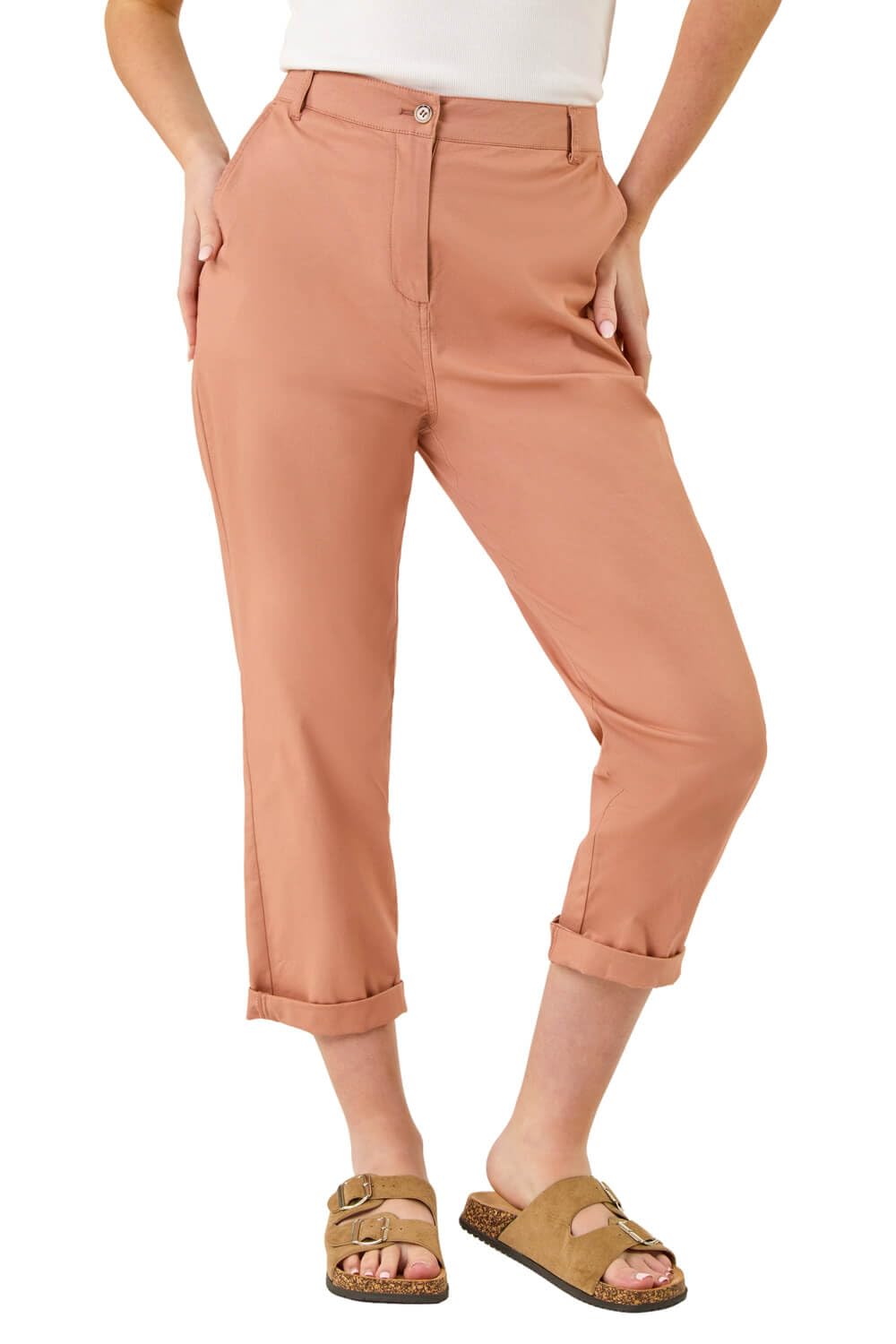 Roman Petite Women's Biscuit Cotton Stretch Chino Trouser Size 18