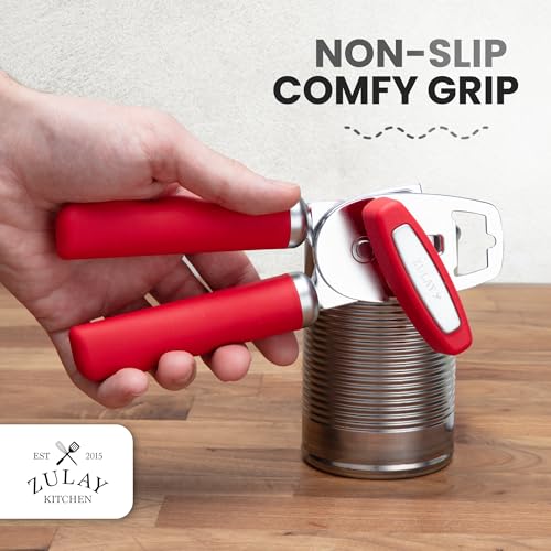 Image of Zulay Kitchen Manual Can Opener Heavy Duty Patented Stainless Steel, Ruby