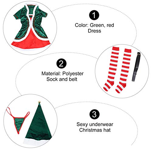 KESYOO 1 Conjunto de Fantasia de Elfo Feminino Verde Natal Santa Ajudante Vestido Festivo Vestido Fe