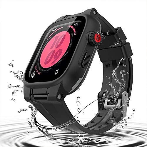 Funda Impermeable para Apple Watch Series 5/4 44mm, IP68 Full Body Funda con Silicona Correa, Impermeable a Prueba Antigolpes Funda con Protector Pantalla para Apple Watch Series 5/4 44 mm (Negro)