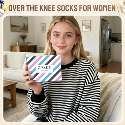 Image of Zmart Women's Striped Thigh High Socks - Long Over the Knee Socks for Teens and Women