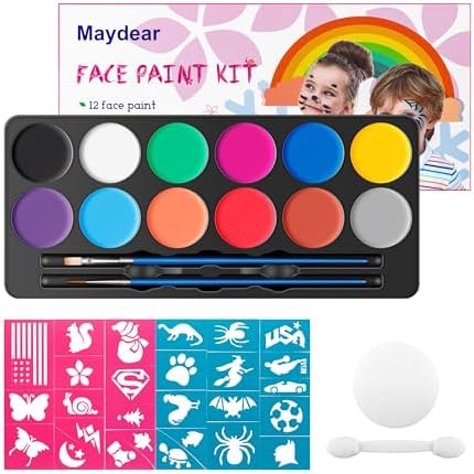 Maydear Face Painting Kit for Kids with 12 Colors Safe and Non-Toxic Large Water Based Face Paint (Matte) 4 51PRw2k2bWL. AC