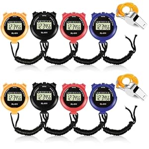 8Pcs Sports Stopwatch Timer, Multi-Function Waterproof Sport Digital Stopwatch Large Display with Date Time and Alarm Function Shockproof Sport Stopwatch for Swimming Running Sports Training (4 Color)