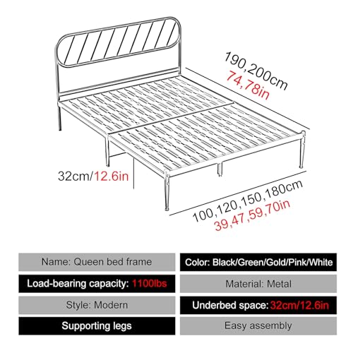 Estrutura De Cama Queen De Metal, Estrutura De Cama De Tamanho Completo Com Pernas De Apoio Antiderr