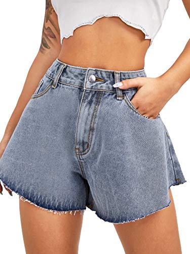 SweatyRocks Women's High Waist Raw Hem Wide Leg Denim Shorts with