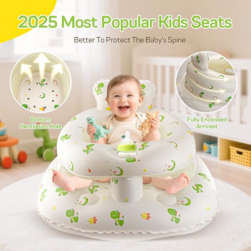 Image of Inflatable Seat for Babies 3-36 Months, SSyang Sit Me Up Floor Chair with Built-in Air Pump, Supportive Baby Chair for Learning to Sit, Full Surround Design (Large Base Dinosaur)