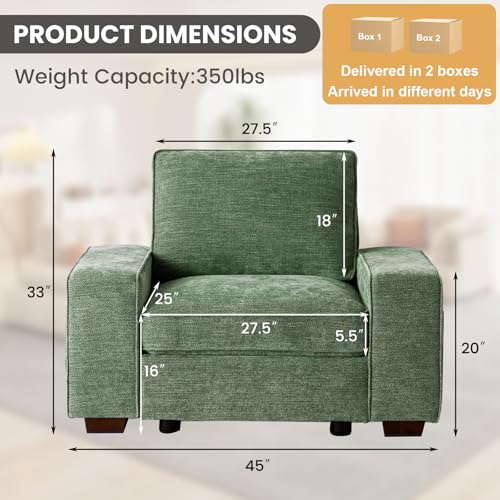 Image of TEKAMON 45 inch Accent Chair with Seat Storage, Oversized Single Sofa Chair, Modern Chenille Fabric Armchair for Living Room /Office with Wide Armrests, Side Pockets, USB /Washable Covers(Green)