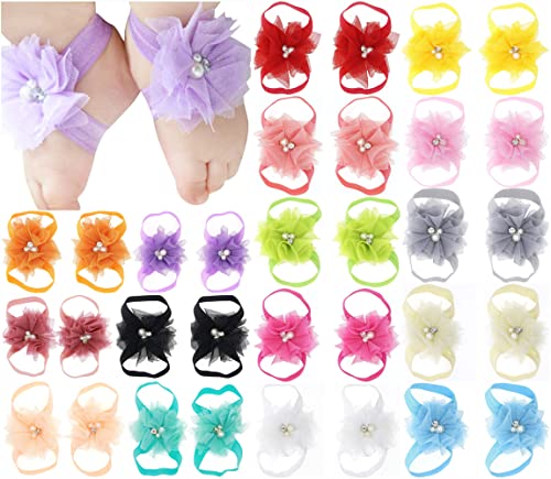 Toptim Baby Girl's Barefoot Sandals Flower For Toddlers (Tulle-16 Pairs) #TOP2