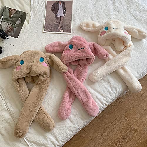 Roffatide Anime Cinnamoroll Dog Ear Moving Jumping Hat Fluffy Beanie Cap Soft Warm Winter Head Wear Cute Hats For Women Beige #TOP4