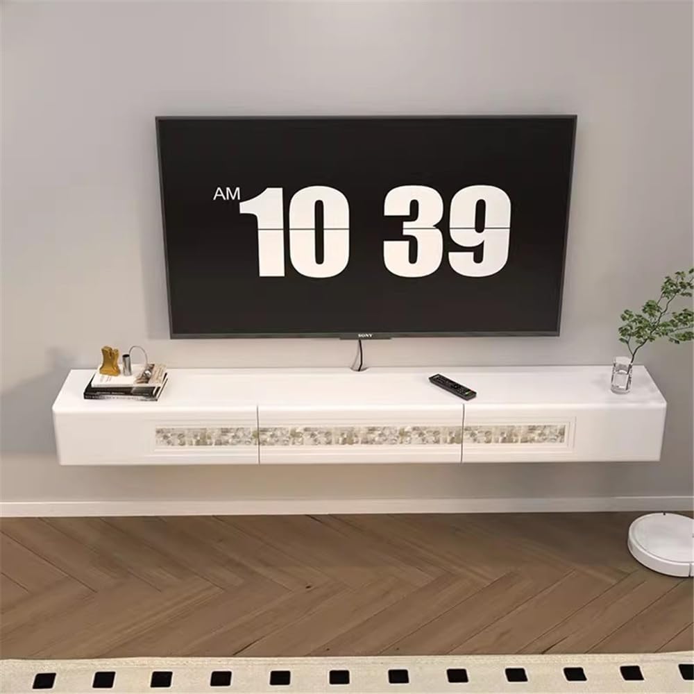 Soporte flotante de pared para TV para sala de estar, unidad de TV montada en la pared de 70.8 pulgadas con almacenamiento, moderno armario de TV flotante blanco con decoración de carcasa