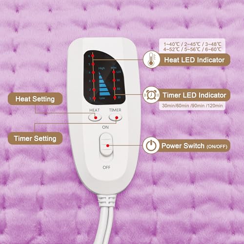 Image of Deepsoon Heating Pad,Electric Heating Pads for Back,Neck,Moist Heating Pad for Abdomen Shoulder Knee Legs,Dry /Moist Heat&Auto Shut Off,Mother's Day Birthday for Men and Women,Light Purple,24x20 Inch