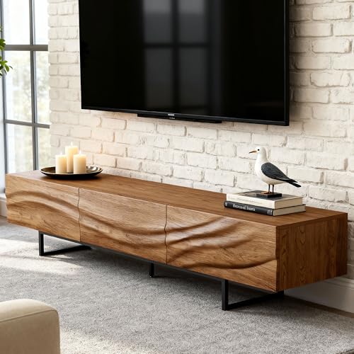 For 80+ Inch Tvs, Mid Century Media Console With Wavy Solid 